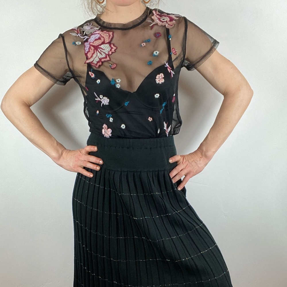 Sheer embroidered tunic shirt